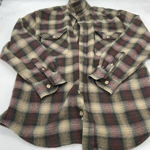 NK RANCH Red Beige FLANNEL LONG SLEEVE SHIRT MEDIUM